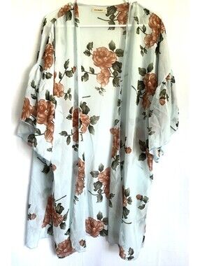 ANDTHEWHY Boho Floral Ocean Blue Kimono S